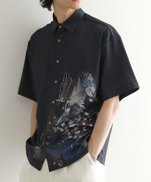 tk.TAKEO KIKUCHI（ティーケータケオキクチ）の「ペイント半袖シャツ（シャツ/ブラウス・メンズ・ネイビー系3/ホワイト系4/ブラック系3・02/03/04）」の3枚目の写真