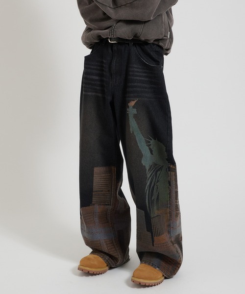 セール】New York City printed wide denim ニューヨークシティ