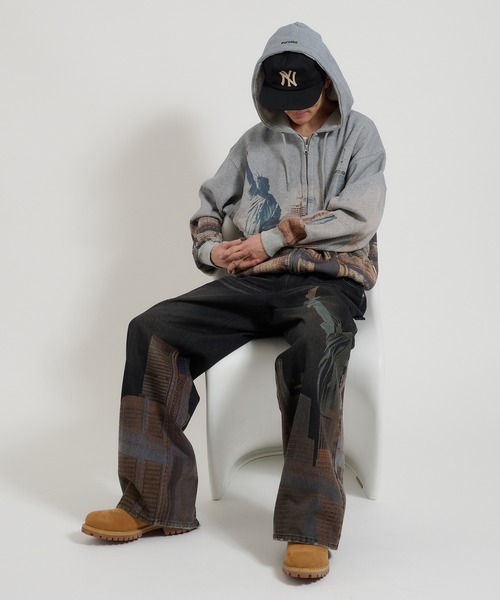 ジーンズ生地に、ニューヨーク・シティの、プリントあり セール】New York City printed wide denim ニューヨークシティ