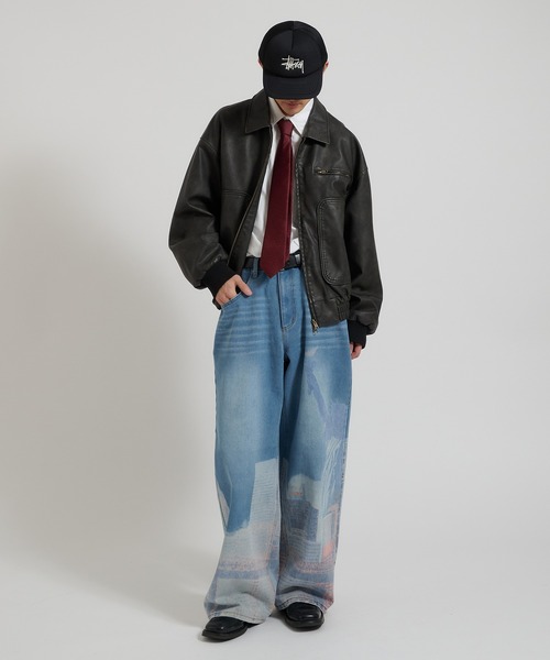 ジーンズ生地に、ニューヨーク・シティの、プリントあり セール】New York City printed wide denim ニューヨークシティ