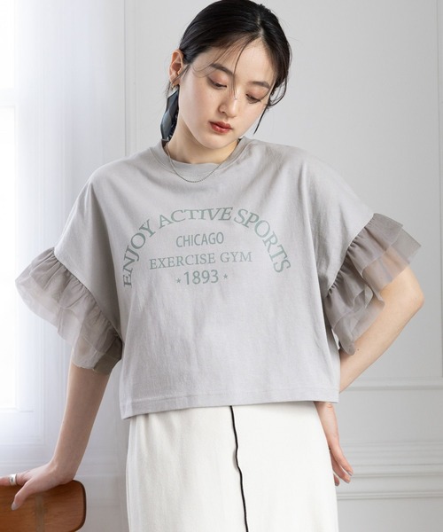 RAGEBLUE（レイジブルー）の「ﾁｭｰﾙｿﾃﾞﾌﾟﾘﾝﾄT/SS（Tシャツ/カットソー・レディース・グレー系2/ブラック系9/ブラック系8/グレー系3・SMALL/MEDIUM）」の4枚目の写真