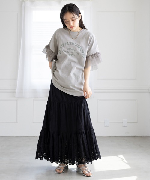 RAGEBLUE（レイジブルー）の「ﾁｭｰﾙｿﾃﾞﾌﾟﾘﾝﾄT/SS（Tシャツ/カットソー・レディース・グレー系2/ブラック系9/ブラック系8/グレー系3・SMALL/MEDIUM）」の11枚目の写真