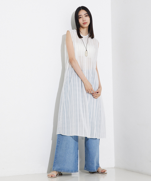qualite｜オーガンジーストライプシャツ | Rakuten Fashion(楽天