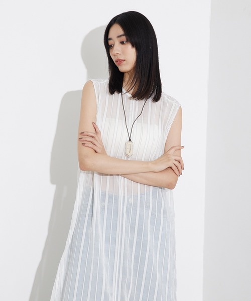 qualite(カリテ)の「オーガンジーストライプロングブラウス(シャツ/ブラウス・レディース・ストライプ・フリー)」の6枚目の写真