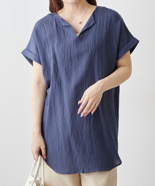 Another Branch olive des olive(アナザーブランチオリーブデオリーブ)の「毎年大人気!軽い着心地、キーネックチュニック(シャツ/ブラウス・レディース・イエロー/ブラック/カーキ/ブルー・FREE)」の13枚目の写真