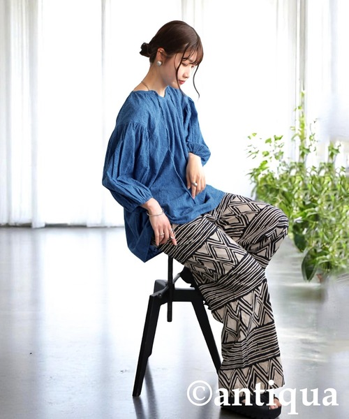antiqua(アンティカ)の「ペイズリー刺繍ブラウス(シャツ/ブラウス・レディース・ブルー/ライトグリーン/オフホワイト/ブラック・ONESIZE)」の22枚目の写真