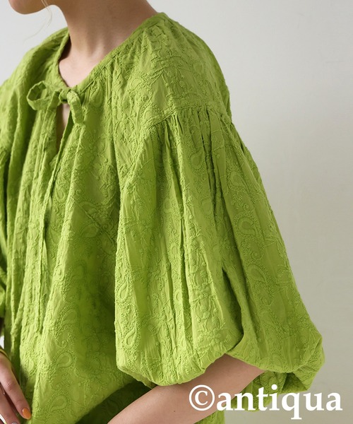 antiqua(アンティカ)の「ペイズリー刺繍ブラウス(シャツ/ブラウス・レディース・ブルー/ライトグリーン/オフホワイト/ブラック・ONESIZE)」の16枚目の写真