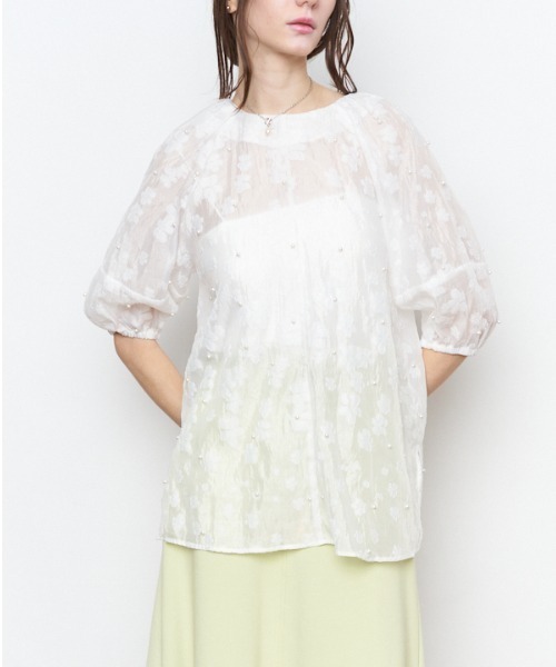 Muel Chic(ミュエルシック)の「Adela pearl 2way blouse アデラパール2wayブラウス(シャツ/ブラウス・レディース・オフホワイト/ブラック/クリアブルー・FREE)」の1枚目の写真