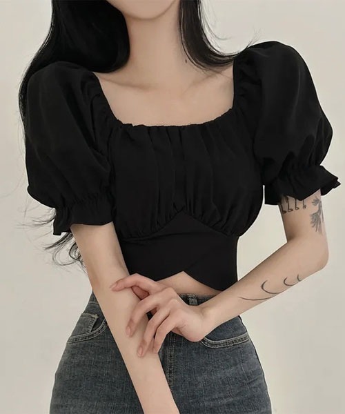 Mayree（メイリー）の「【Mayree】ワッシャー オフショルダー バルーン 半袖 ブラウス（シャツ/ブラウス・レディース・ピンク/ホワイト/パープル/ブルー/ブラック・SMALL/MEDIUM/LARGE）」の2枚目の写真