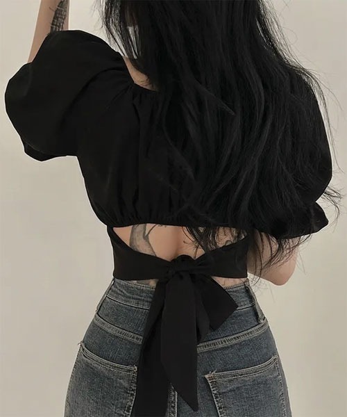 Mayree（メイリー）の「【Mayree】ワッシャー オフショルダー バルーン 半袖 ブラウス（シャツ/ブラウス・レディース・ピンク/ホワイト/パープル/ブルー/ブラック・SMALL/MEDIUM/LARGE）」の11枚目の写真