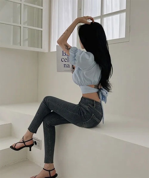 Mayree（メイリー）の「【Mayree】ワッシャー オフショルダー バルーン 半袖 ブラウス（シャツ/ブラウス・レディース・ピンク/ホワイト/パープル/ブルー/ブラック・SMALL/MEDIUM/LARGE）」の13枚目の写真