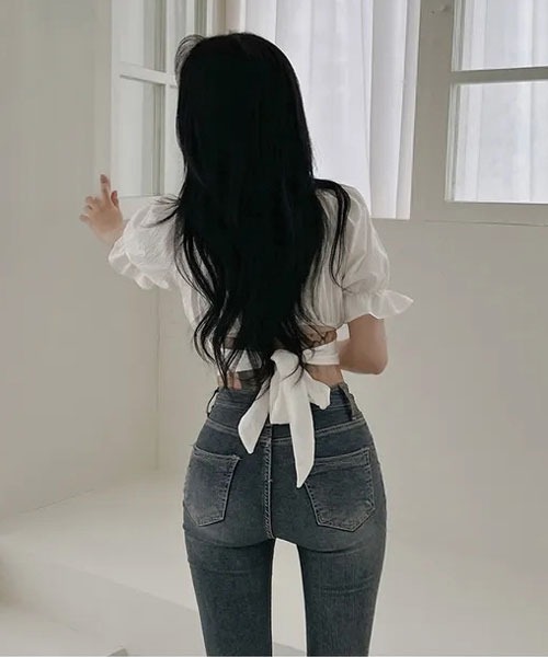 Mayree（メイリー）の「【Mayree】ワッシャー オフショルダー バルーン 半袖 ブラウス（シャツ/ブラウス・レディース・ピンク/ホワイト/パープル/ブルー/ブラック・SMALL/MEDIUM/LARGE）」の15枚目の写真