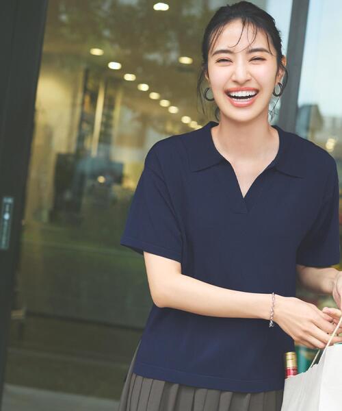 OPAQUE.CLIP（オペークドットクリップ）の「スキッパーニット【UV/接触冷感/抗ピル/洗濯機洗い可】（ニット/セーター・レディース・ホワイト/ネイビー/ブラウン系その他/レッド系1・38/40/42）」の9枚目の写真