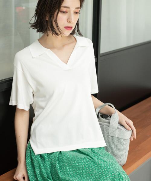 OPAQUE.CLIP（オペークドットクリップ）の「スキッパーニット【UV/接触冷感/抗ピル/洗濯機洗い可】（ニット/セーター・レディース・ホワイト/ネイビー/ブラウン系その他/レッド系1・38/40/42）」の12枚目の写真