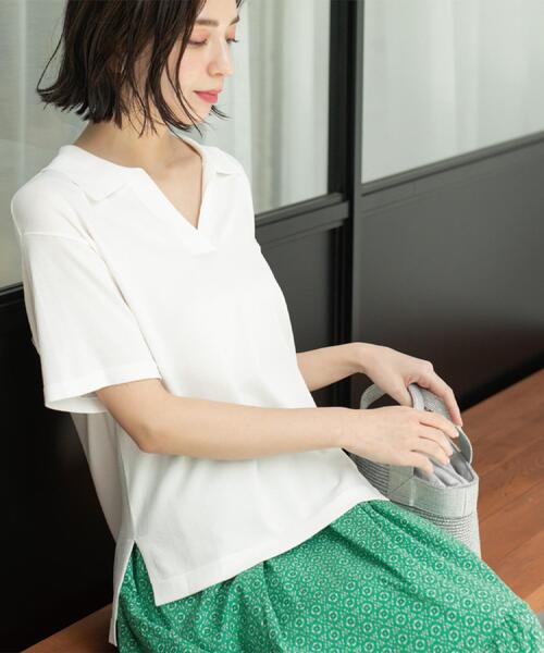 OPAQUE.CLIP（オペークドットクリップ）の「スキッパーニット【UV/接触冷感/抗ピル/洗濯機洗い可】（ニット/セーター・レディース・ホワイト/ネイビー/ブラウン系その他/レッド系1・38/40/42）」の13枚目の写真