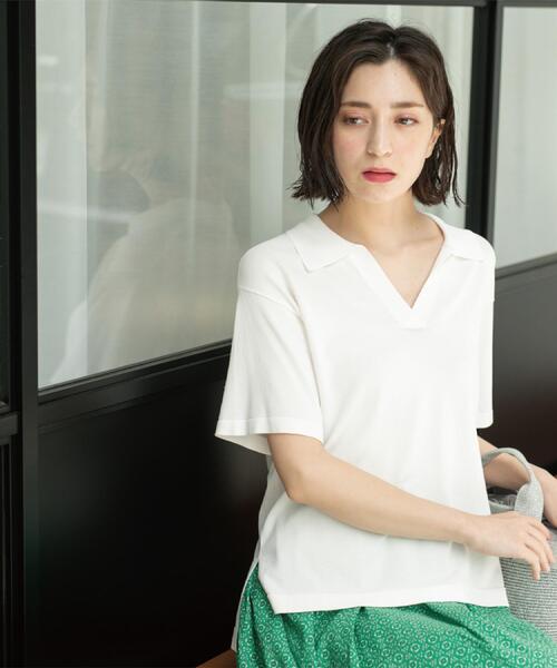 OPAQUE.CLIP（オペークドットクリップ）の「スキッパーニット【UV/接触冷感/抗ピル/洗濯機洗い可】（ニット/セーター・レディース・ホワイト/ネイビー/ブラウン系その他/レッド系1・38/40/42）」の14枚目の写真