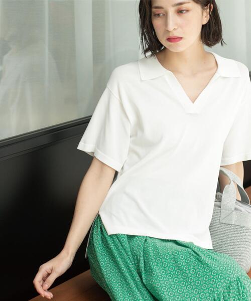 OPAQUE.CLIP（オペークドットクリップ）の「スキッパーニット【UV/接触冷感/抗ピル/洗濯機洗い可】（ニット/セーター・レディース・ホワイト/ネイビー/ブラウン系その他/レッド系1・38/40/42）」の15枚目の写真