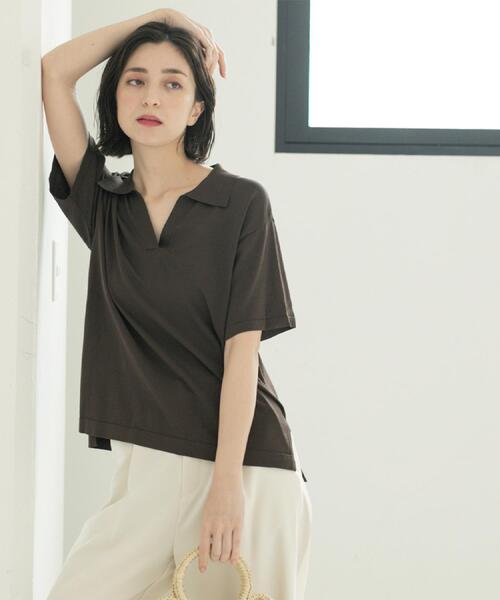 OPAQUE.CLIP（オペークドットクリップ）の「スキッパーニット【UV/接触冷感/抗ピル/洗濯機洗い可】（ニット/セーター・レディース・ホワイト/ネイビー/ブラウン系その他/レッド系1・38/40/42）」の20枚目の写真