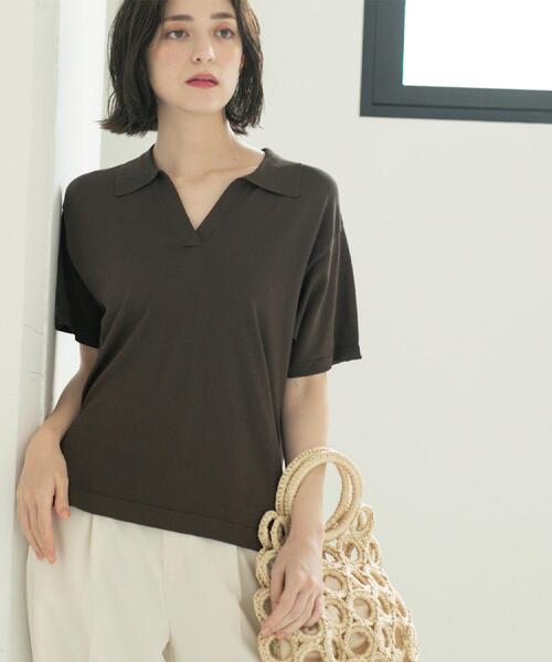 OPAQUE.CLIP（オペークドットクリップ）の「スキッパーニット【UV/接触冷感/抗ピル/洗濯機洗い可】（ニット/セーター・レディース・ホワイト/ネイビー/ブラウン系その他/レッド系1・38/40/42）」の22枚目の写真