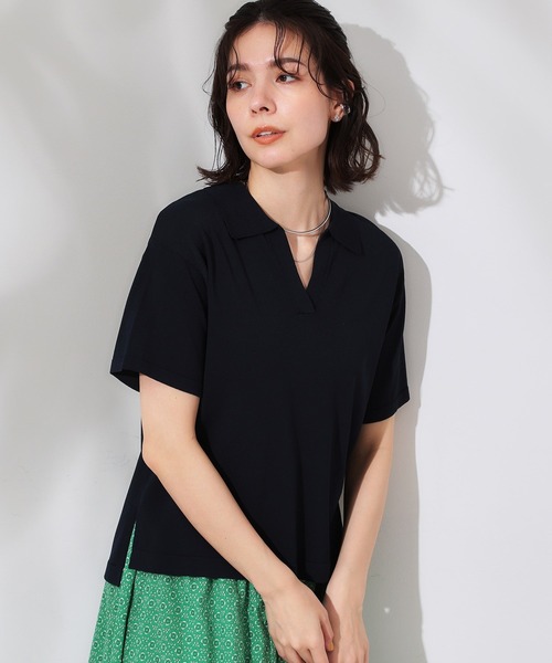 OPAQUE.CLIP（オペークドットクリップ）の「スキッパーニット【UV/接触冷感/抗ピル/洗濯機洗い可】（ニット/セーター・レディース・ホワイト/ネイビー/ブラウン系その他/レッド系1・38/40/42）」の5枚目の写真