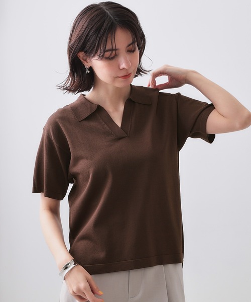 OPAQUE.CLIP（オペークドットクリップ）の「スキッパーニット【UV/接触冷感/抗ピル/洗濯機洗い可】（ニット/セーター・レディース・ホワイト/ネイビー/ブラウン系その他/レッド系1・38/40/42）」の7枚目の写真