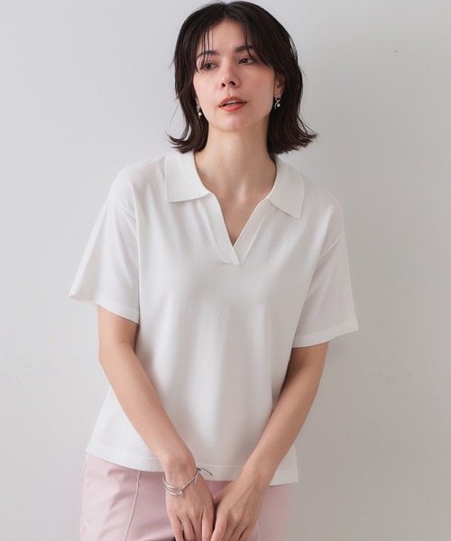 OPAQUE.CLIP（オペークドットクリップ）の「スキッパーニット【UV/接触冷感/抗ピル/洗濯機洗い可】（ニット/セーター・レディース・ホワイト/ネイビー/ブラウン系その他/レッド系1・38/40/42）」の8枚目の写真