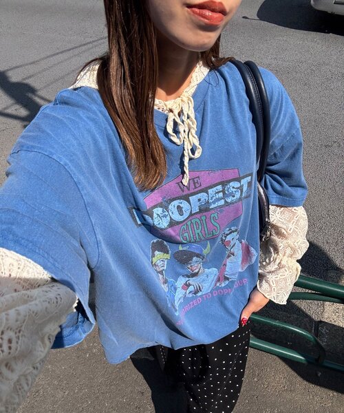 CIAOPANIC（チャオパニック）の「ピグメントバンドTEE（Tシャツ/カットソー・レディース・ホワイト/チャコールグレー/ピンク/オフホワイト/グレー/ブルー・FREE）」の6枚目の写真