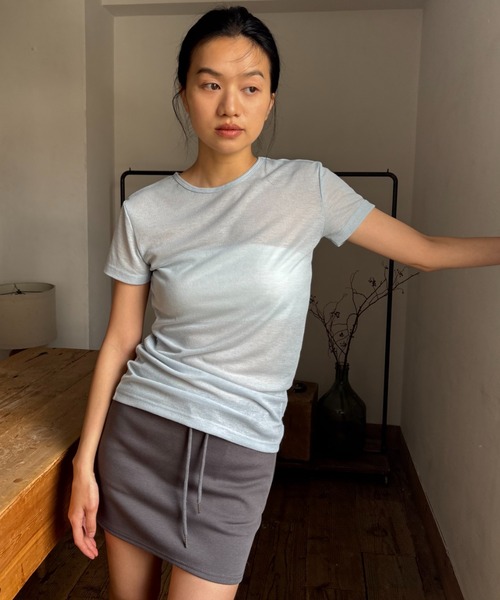 【Hidden Gems】ストライプ ハーフスリーブ ティー シアーハーフスリーブTEE（Tシャツ/カットソー）｜FUULLY STUDIO