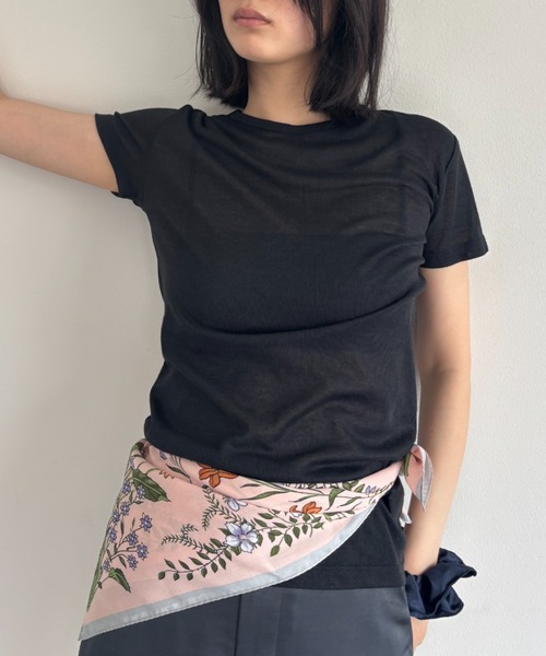 【Hidden Gems】ストライプ ハーフスリーブ ティー シアーハーフスリーブTEE（Tシャツ/カットソー）｜FUULLY STUDIO