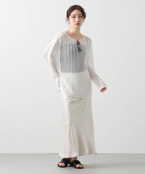 Gready Brilliant（グレディブリリアン）の「メッシュホールガーメント２ｗａｙニット（ニット/セーター・レディース・オフホワイト/チャコールグレー・FREE）」の14枚目の写真