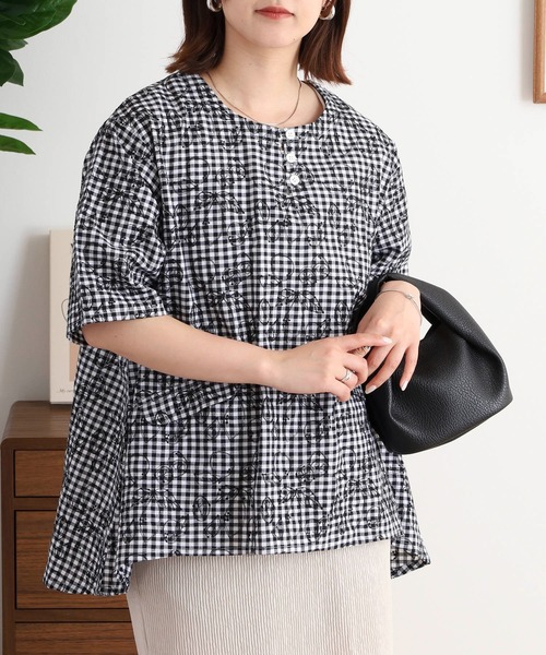 CESSORIEレモン柄 長袖ブラウス M miniministore ブラウス シャツ チェック柄シャツ 長袖