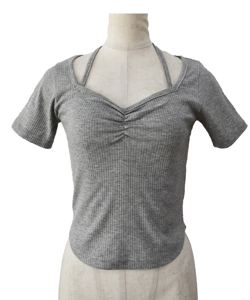 Reurie'(レウリィ)の「【ZOZO限定】リブチョーカートップ/rib choker top 半袖 カットソー リボン ホワイト グレー ブラック アレンジ カジュアル(Tシャツ/カットソー・レディース・グレー/ブラック/ホワイト・FREE)」の11枚目の写真