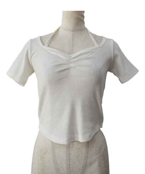 Reurie'(レウリィ)の「【ZOZO限定】リブチョーカートップ/rib choker top 半袖 カットソー リボン ホワイト グレー ブラック アレンジ カジュアル(Tシャツ/カットソー・レディース・グレー/ブラック/ホワイト・FREE)」の13枚目の写真