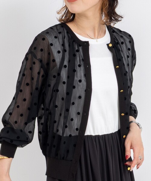 NOLLEY’S（ノーリーズ）の「シアーフロッキードットクルーネックカーディガン（カーディガン/ボレロ・レディース・キャメル/キナリ/ネイビー/ブラック・38）」の3枚目の写真