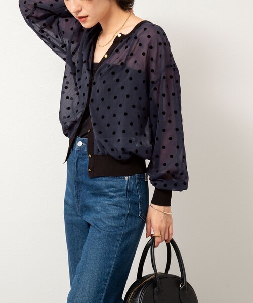 NOLLEY’S（ノーリーズ）の「シアーフロッキードットクルーネックカーディガン（カーディガン/ボレロ・レディース・キャメル/キナリ/ネイビー/ブラック・38）」の10枚目の写真