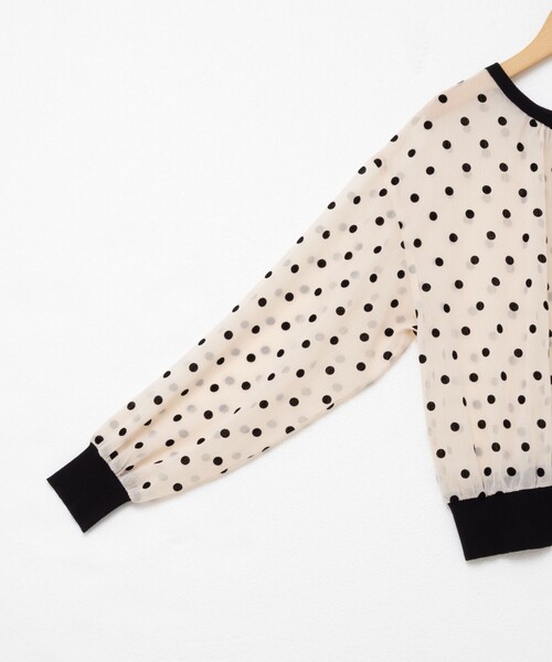 セール】シアーフロッキードットクルーネックカーディガン