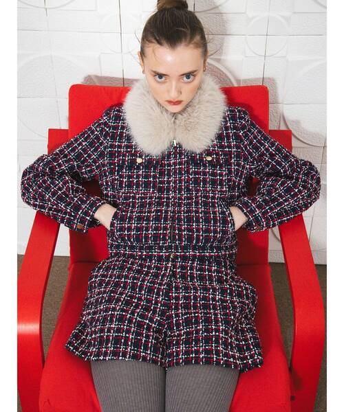 未使用☆M'S GRACY トラディショナルチェック2WAYジャケット　ツイード 2WAYクラシカルツイードティペットJK（ノーカラージャケット