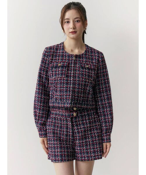 セール】2WAYクラシカルツイードティペットJK（ノーカラー