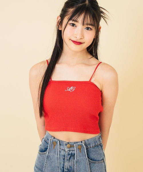 ANAP GｉRL（アナップガール）の「刺繍 キャミソール パッド入り【キッズお揃い】（キャミソール・キッズ・グレー/ブラック/ホワイト/レッド・M/S/XS）」の4枚目の写真