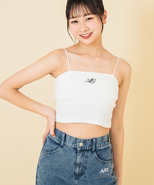 ANAP GｉRL（アナップガール）の「刺繍 キャミソール パッド入り【キッズお揃い】（キャミソール・キッズ・グレー/ブラック/ホワイト/レッド・M/S/XS）」の2枚目の写真