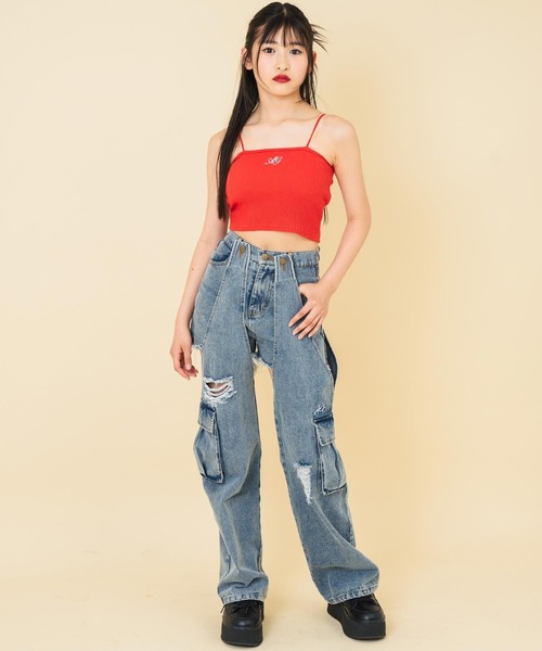 ANAP GｉRL（アナップガール）の「刺繍 キャミソール パッド入り【キッズお揃い】（キャミソール・キッズ・グレー/ブラック/ホワイト/レッド・M/S/XS）」の11枚目の写真