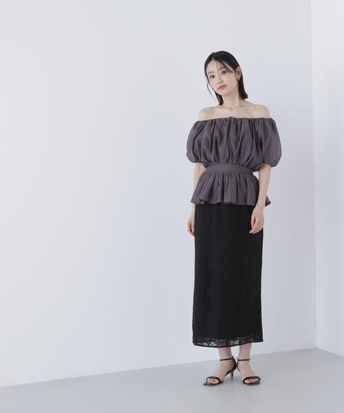 NATURAL BEAUTY BASIC（ナチュラルビューティーベーシック）の「◇シアーギャザーペプラムブラウス（シャツ/ブラウス・レディース・ダークブラウン/ベージュ/ラベンダー/チャコールグレー/オフホワイト・SMALL/MEDIUM）」の11枚目の写真