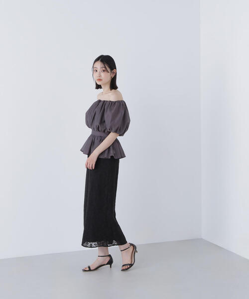 NATURAL BEAUTY BASIC（ナチュラルビューティーベーシック）の「◇シアーギャザーペプラムブラウス（シャツ/ブラウス・レディース・ダークブラウン/ベージュ/ラベンダー/チャコールグレー/オフホワイト・SMALL/MEDIUM）」の13枚目の写真