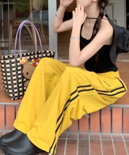 wcj サイドラインナイロンパンツ　イエロー WC JAPAN - 新品未使用WCJ サイドラインナイロンパンツ イエロー