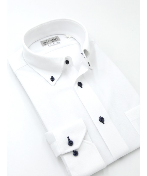 HARUYAMA(ハルヤマ)の「【完全ノーアイロン】マイクロロンビック柄 アイシャツ ワイシャツ ストレッチ 速乾 長袖 ボタンダウン ビジネス 就活 新生活 WEB限定(ビジネスシャツ・メンズ・ホワイト/サックスブルー・首回り41cm-裄丈84cm/首回り45cm-裄丈86cm/首回り43cm-裄丈86cm/首回り39cm-裄丈82cm/首回り38cm-裄丈80cm/首回り38cm-裄丈78cm/首回り43cm-裄丈82cm/首回り41cm-裄丈80cm/首回り39cm-裄丈78cm)」の2枚目の写真