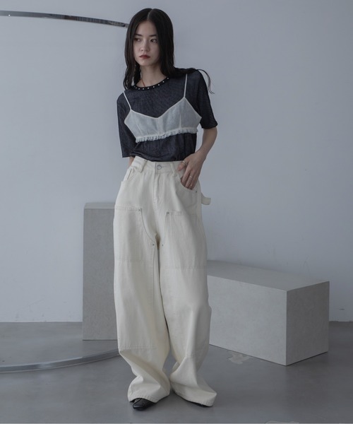 VACANCY（ヴァカンシー）の「チャーム付きシアーキャミビスチェ（キャミソール・レディース・アイボリー/ブラック・FREE）」の5枚目の写真