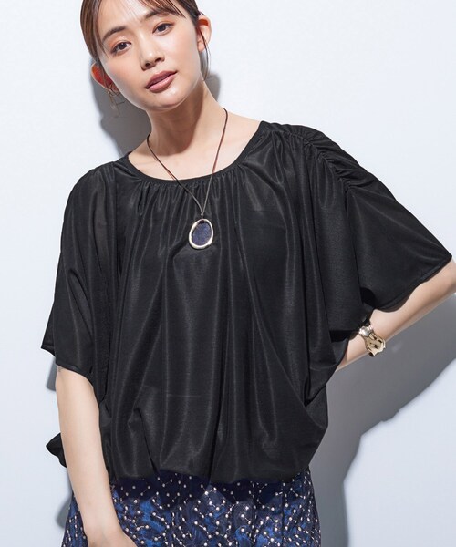 【ポイント10倍】 セール】【洗える／体型カバー】シャーリングシアートップス（T リップグロス