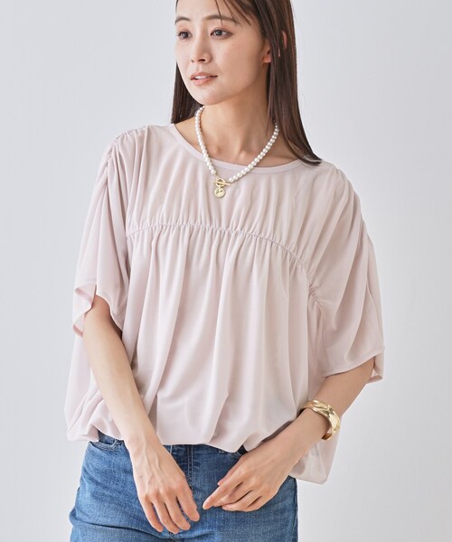 INDIVI / インディヴィ 【洗える／体型カバー】シャーリングシアートップス 洗える／体型カバー】シャーリングシアートップス（カットソー