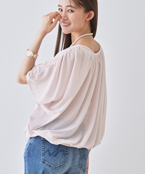 セール】【洗える／体型カバー】シャーリングシアートップス（Tシャツ