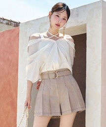 REDYAZEL | 配色ステッチハイウエストタックショートパンツ(その他パンツ)